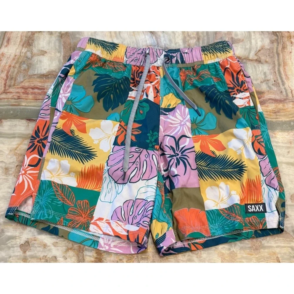 SAXX Oh Buoy 2N1 Swim Shorts‎ Mens Multicolor Floral DropTemp Liner W/ Pouch S